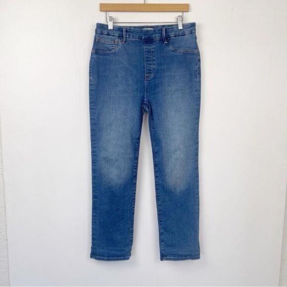 Good American Power Stretch Pull-On Straight high rise Jeans Indigo490 size 4 - Picture 2 of 7